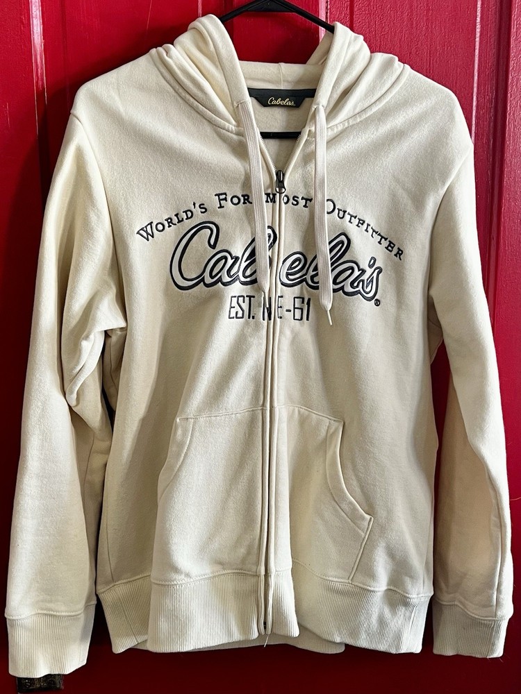 Cabela's Womens Large Hoodie Full Zip Sweatshirt Cream Kangaroo Pocket