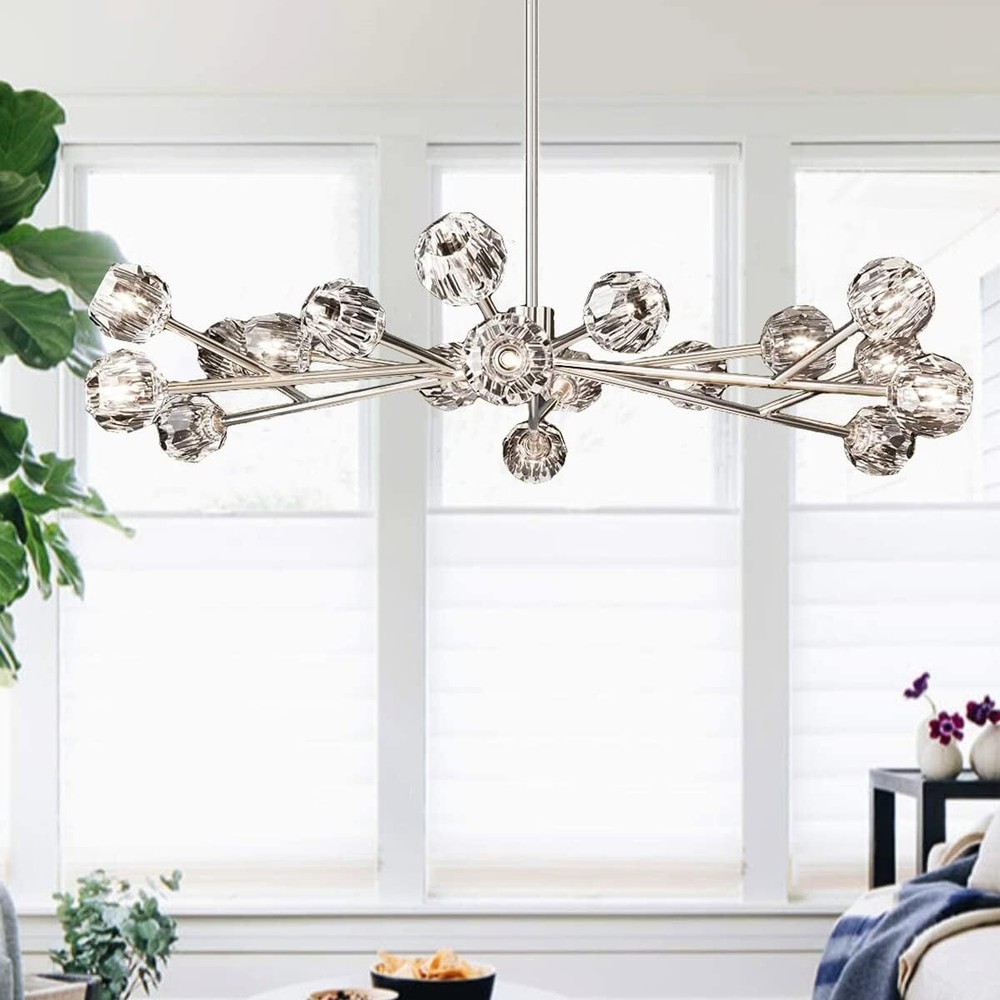 Modern Sputnik Chandelier Chrome 18-Light Crystal Pendant 43