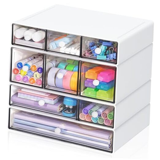 Desk Storage Organizer with 9 Drawers, 4 Tiers Stackable Desktop Craft Storage