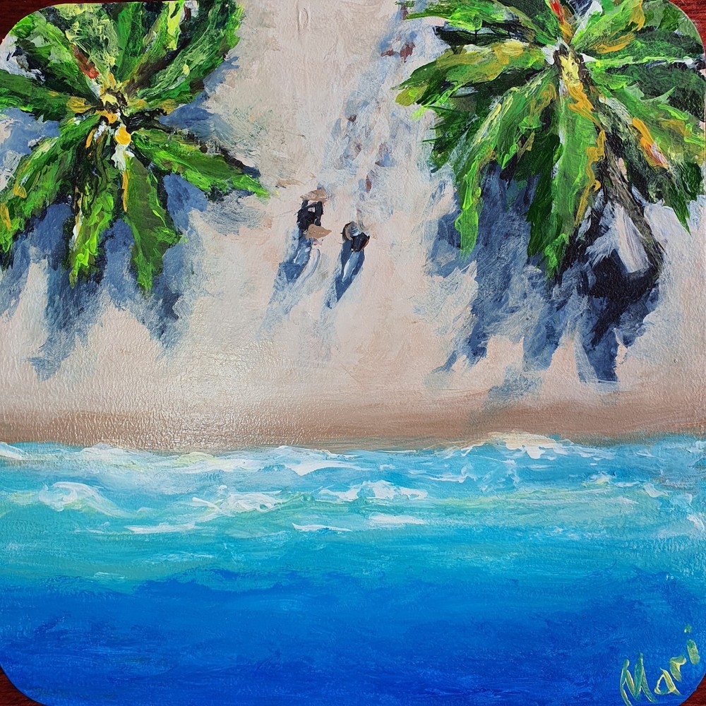 Beach Painting Georgia Driftwood Original Wall Art Seascape Tropical Palm Trees