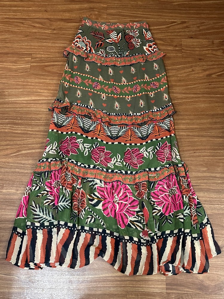 FARM RIO Women Maxi Skirt Multicolor AINIKA FLORAL Garden Tiered size XS