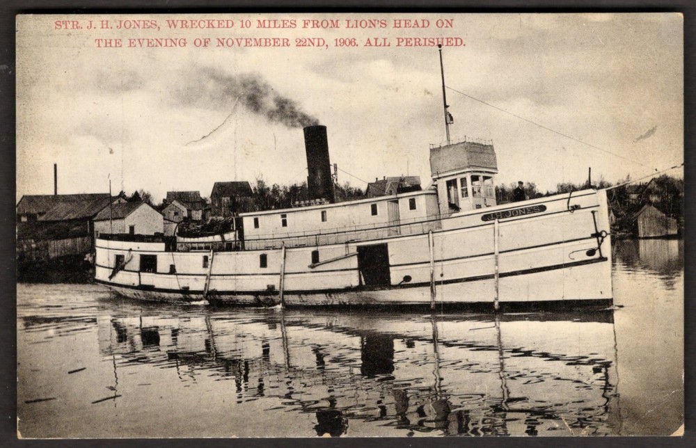 Canada LION'S HEAD Ontario Postcard 1921 Bruce. Steamer J.H. JONES