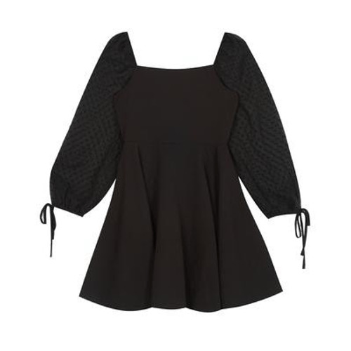 Rare Editions Big Girls Square Neck Scuba Crepe Skater Dress - Black Size 16