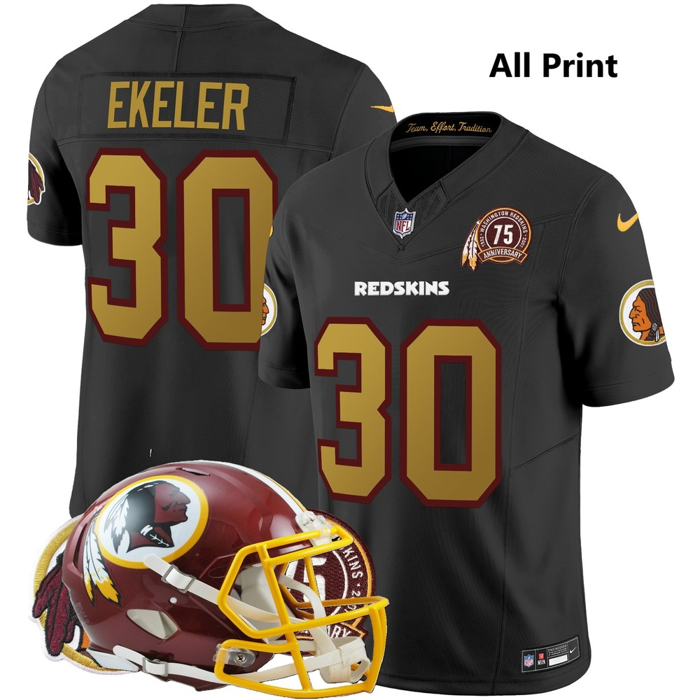 Washington Redskins #30 Austin Ekeler 75th Patch Throwback All Print Jersey