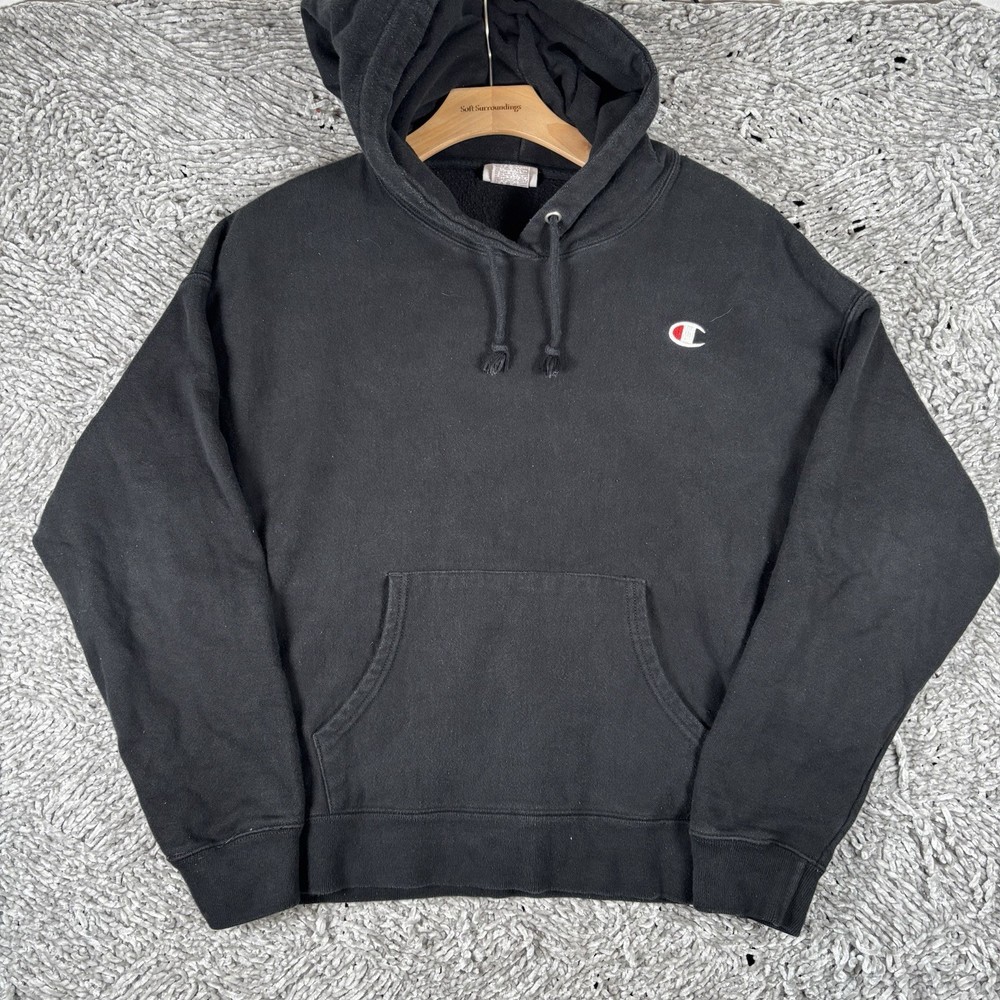 Champion Reverse Weave Hoodie Women's XL Pullover Black Activewear Gym Winter