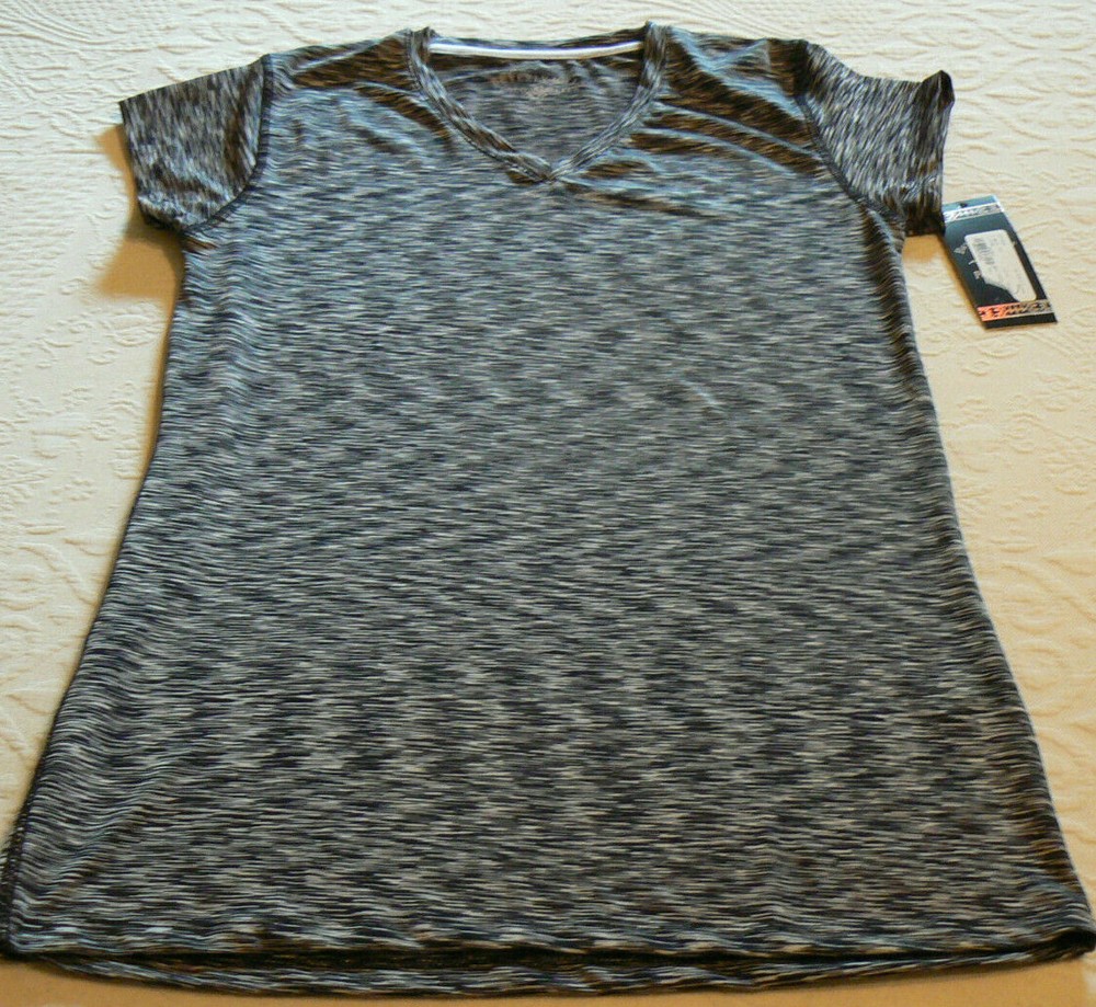 NWT Women's Beverly Hills Polo Club 90%Polyester Tee,cap sleeves,black/gray NEW!