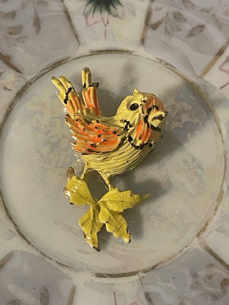 Vintage ART Arthur Pepper Yellow Enamel Bird Brooch