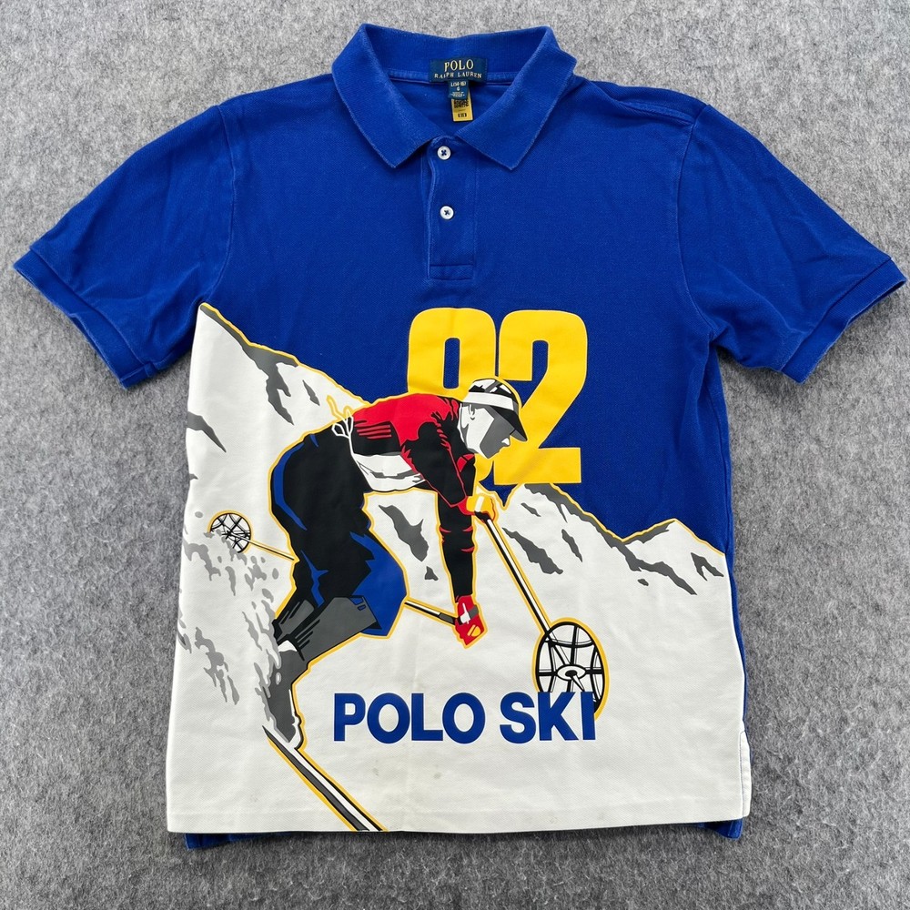 Polo Ralph Lauren Boys Royal Blue Ski Graphic Classic Fit Polo Shirt L (14-16)