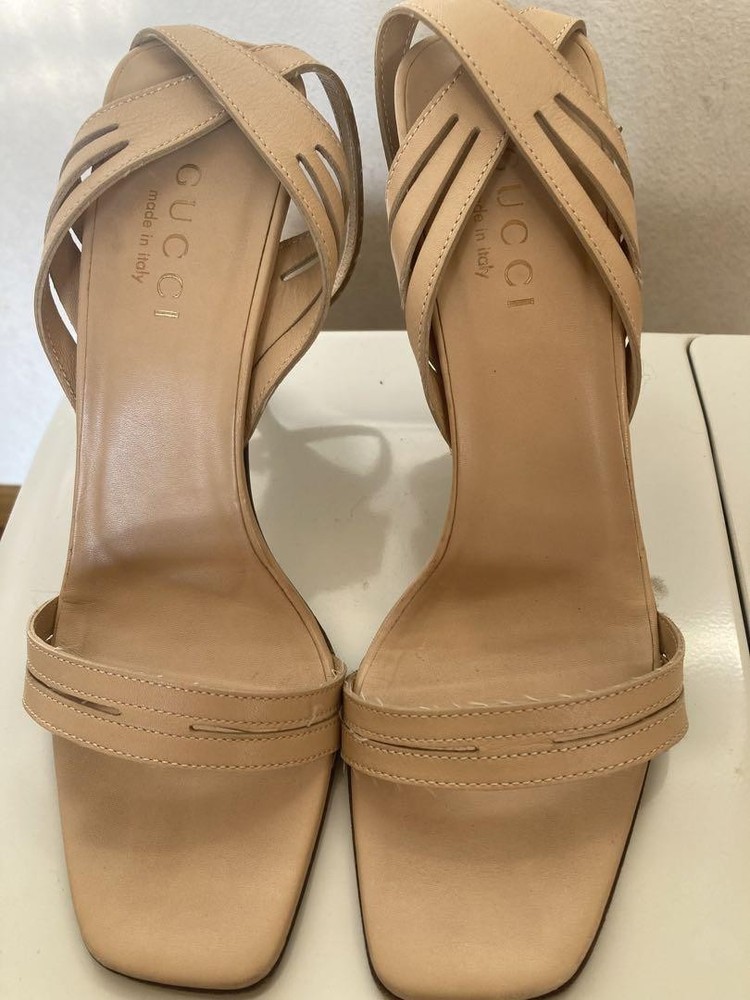 Gucci Beige Heel Mule Sandals Size 37 Womens Used Ag1147