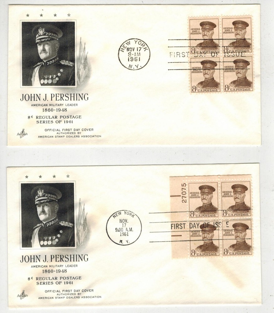 1961 Liberty Series 1042A General John Pershing 2 Plate Block and Block of 4 Stamps