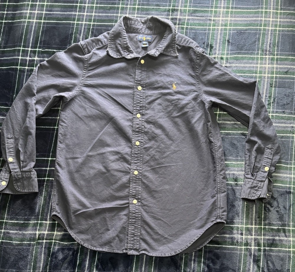 Boy’s Navy Polo Ralph Lauren Long Sleeve Button Up Shirt Size Large 14-16