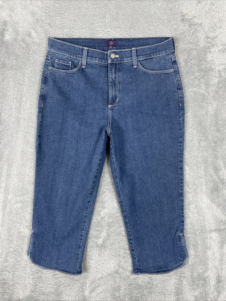 NYDJ Jeans Women's 14 Blue Crop Dolphin Hem Rhinestone Accents Stretch Pants
