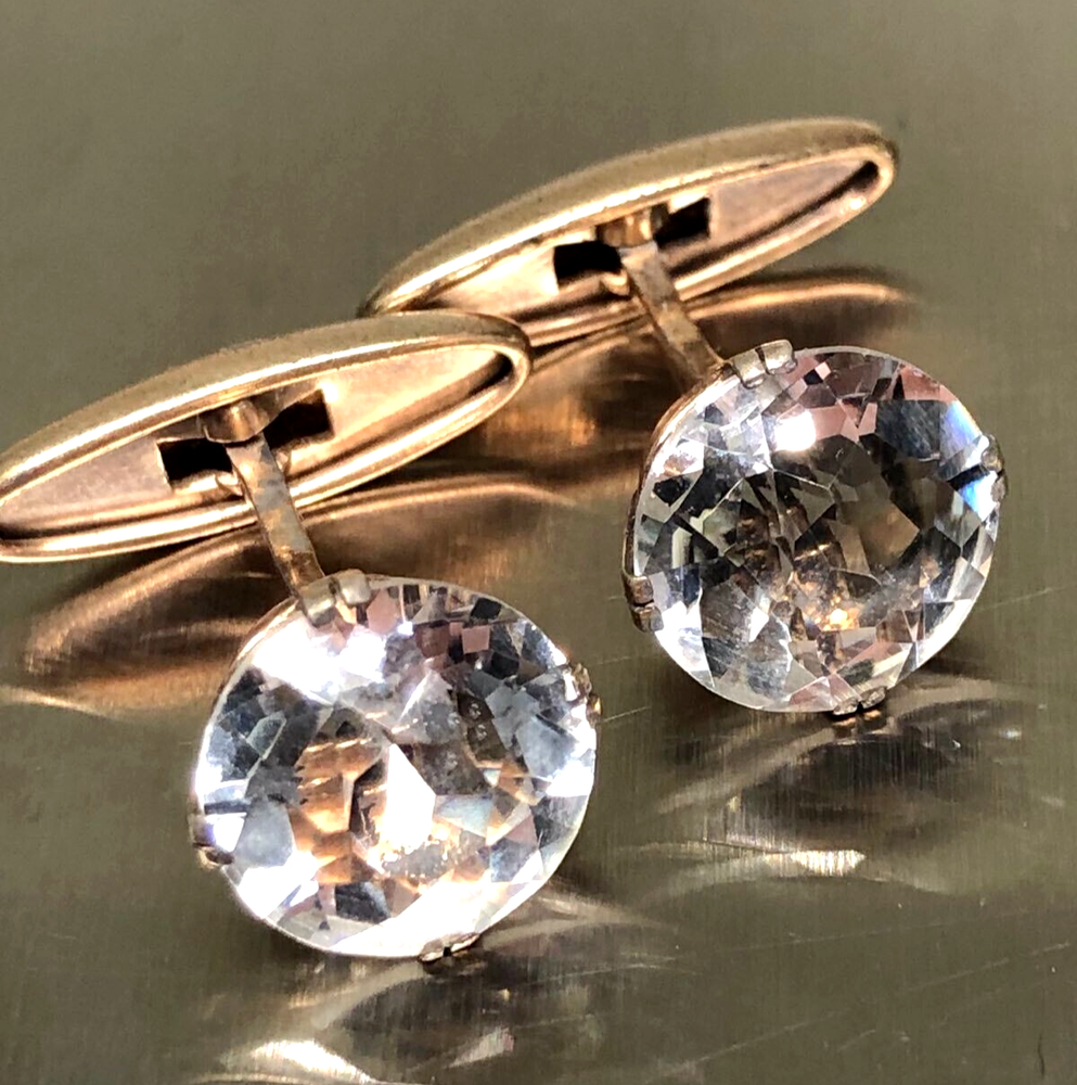 Elegant Soviet Era Gilt Rock Crystal Cufflinks in 875 Silver