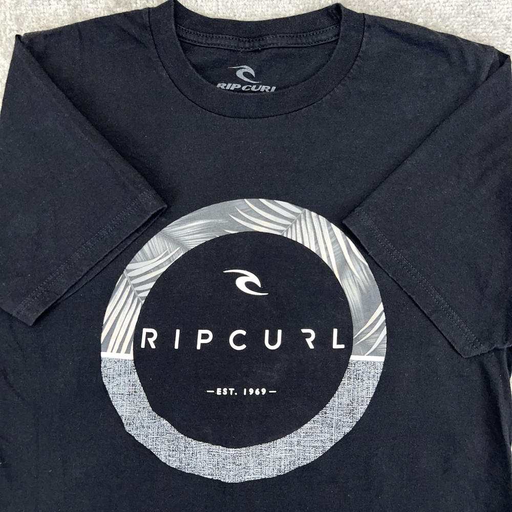 RIP CURL T-Shirt Men's Small Graphic Logo Short Sleeve Crew Neck Cotton Black