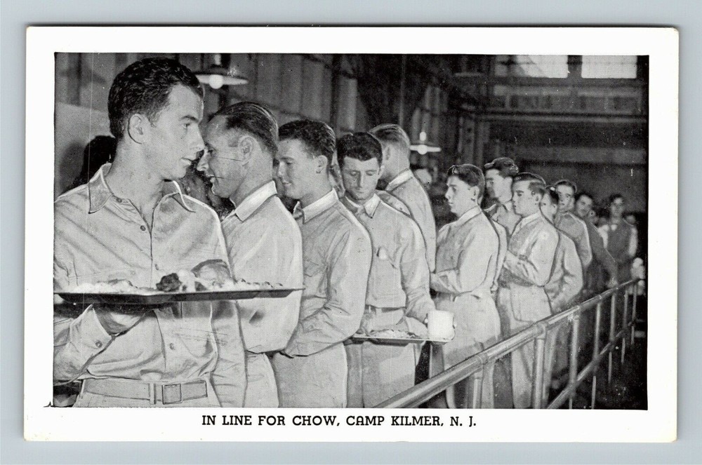 Camp Kilmer NJ-New Jersey, In Line For Chow Vintage Souvenir Postcard