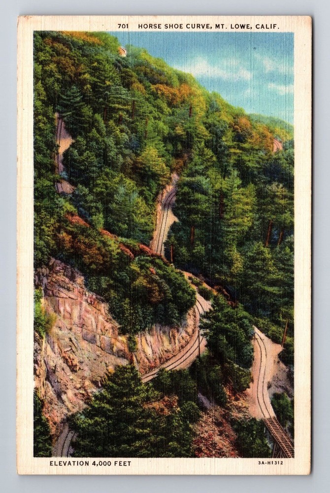 Mt Lowe CA-California, Horse Shoe Curve, Antique, Vintage Souvenir Postcard
