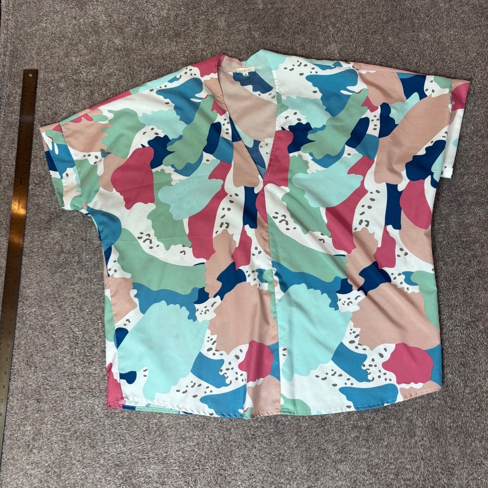 JODIFL Abstract Print V-Neck Short Sleeve Top Women Size M