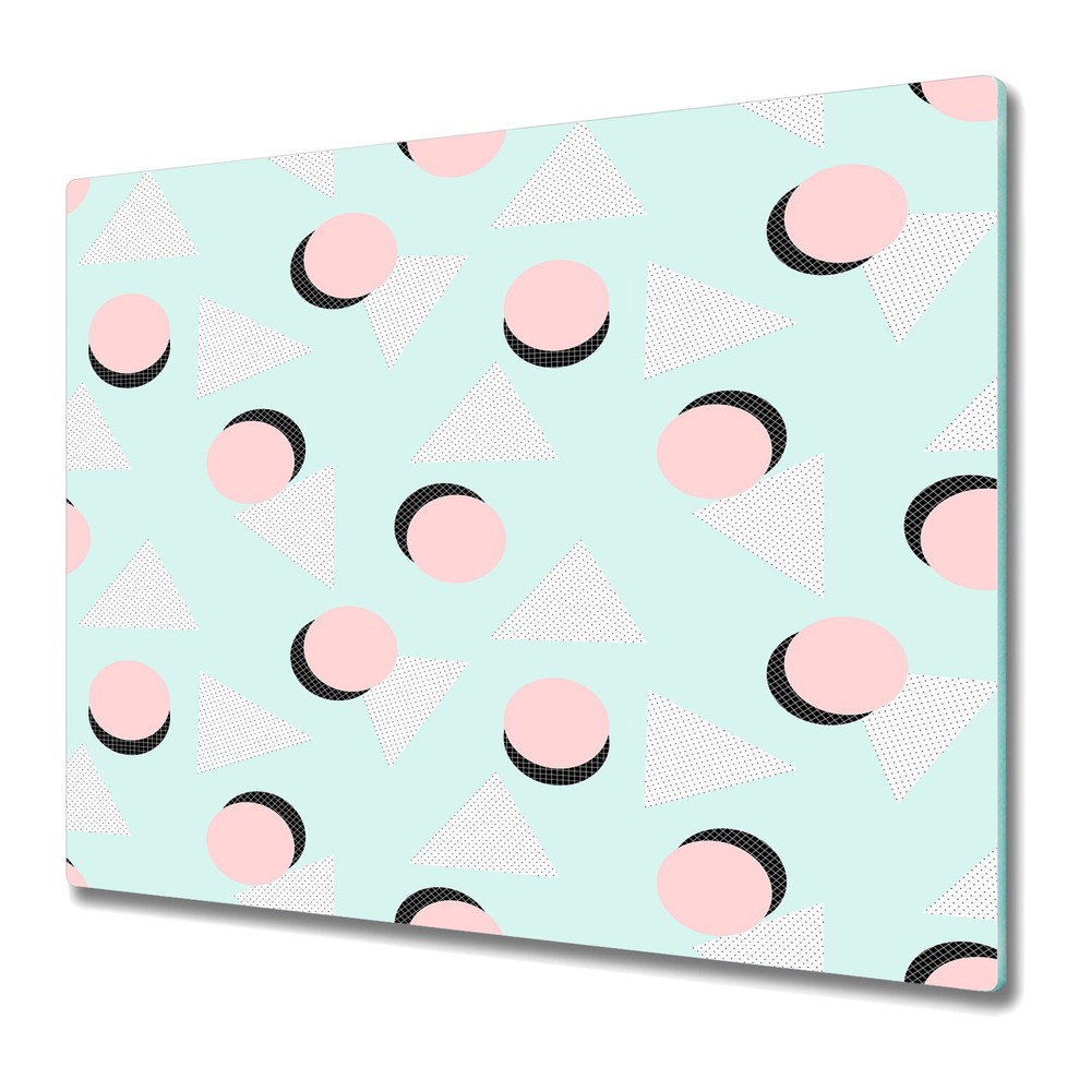 Tempered Glass Chopping Board Retro geometric pink and blue 60x52