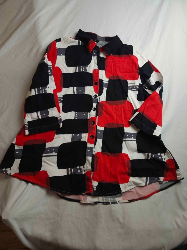 Shana Shirt Top Womens Size XL Multicolor Geometric Button Up Long Sleeve Casual