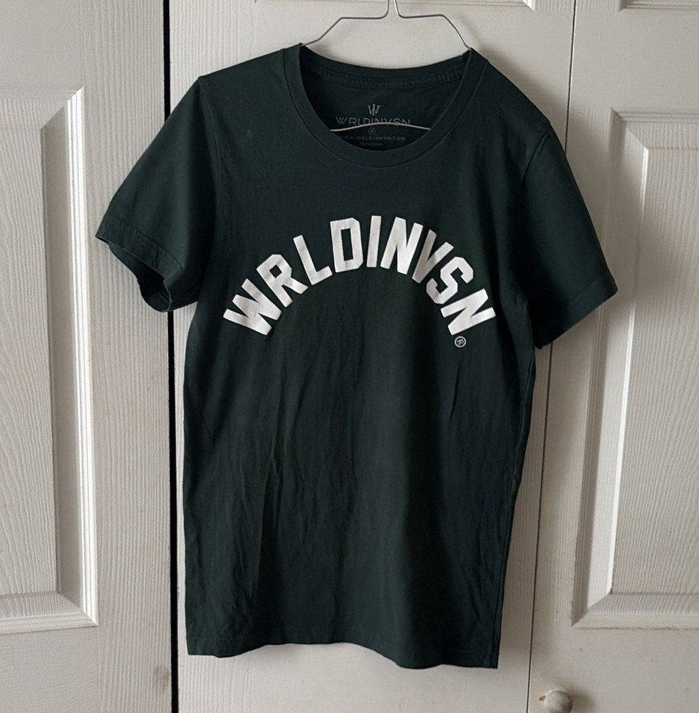 WRLDINVSN Men's Green Logo Graphic Crew Neck Short Sleeve T-Shirt Size S