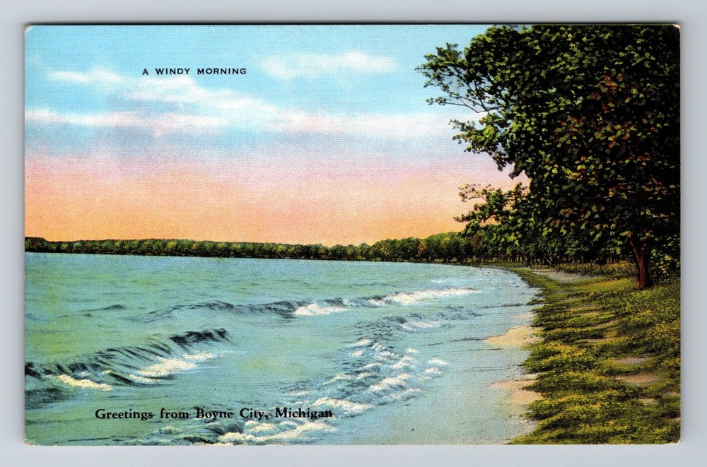 Boyne City MI-Michigan Scenic Greetings A Windy Morning Vintage Postcard