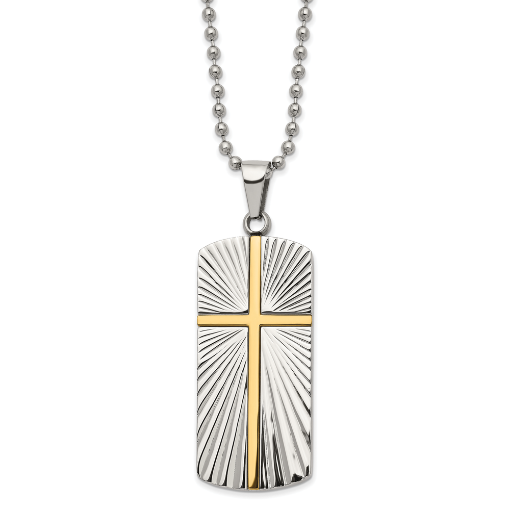 Chisel Stainless Steel and Textured Cross Dog Tag Ball Chain Necklace - 22