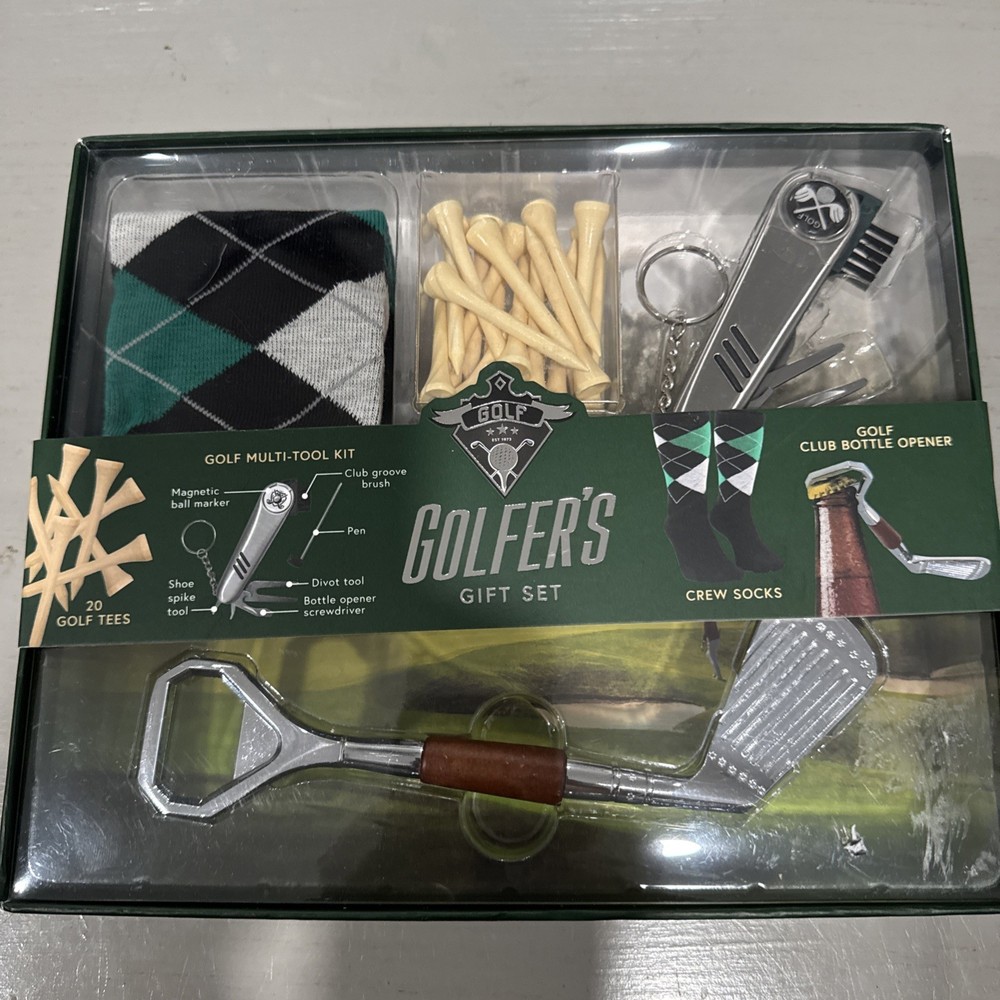 Golfers Gift Set Golf Club Bottle Opener Box & Golf Tees NIB