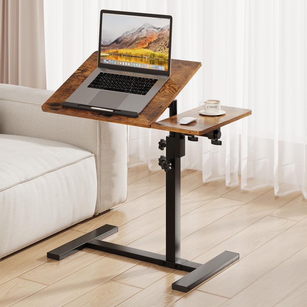 Overbed Table with Wheels Rolling, Adjustable Mobile Bedside Desk, Flip-Top, ...