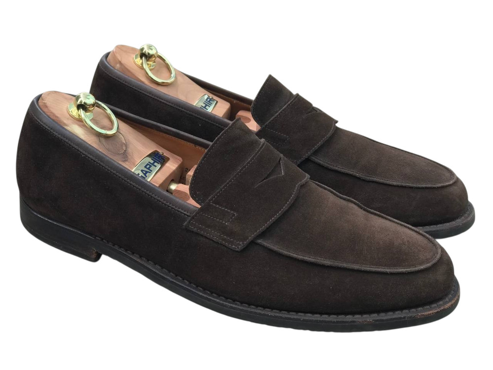Crockett Jones penny loafers suede UK10/US11 W Vintage +/-