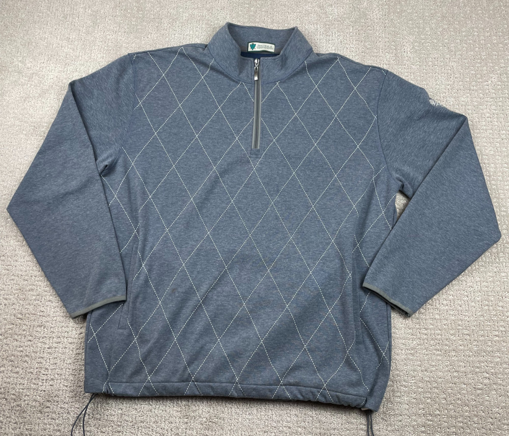 Golf Sweater Mens XL Blue Argyle 1/4 Zip Pullover Performance Stretch Toggle Hem