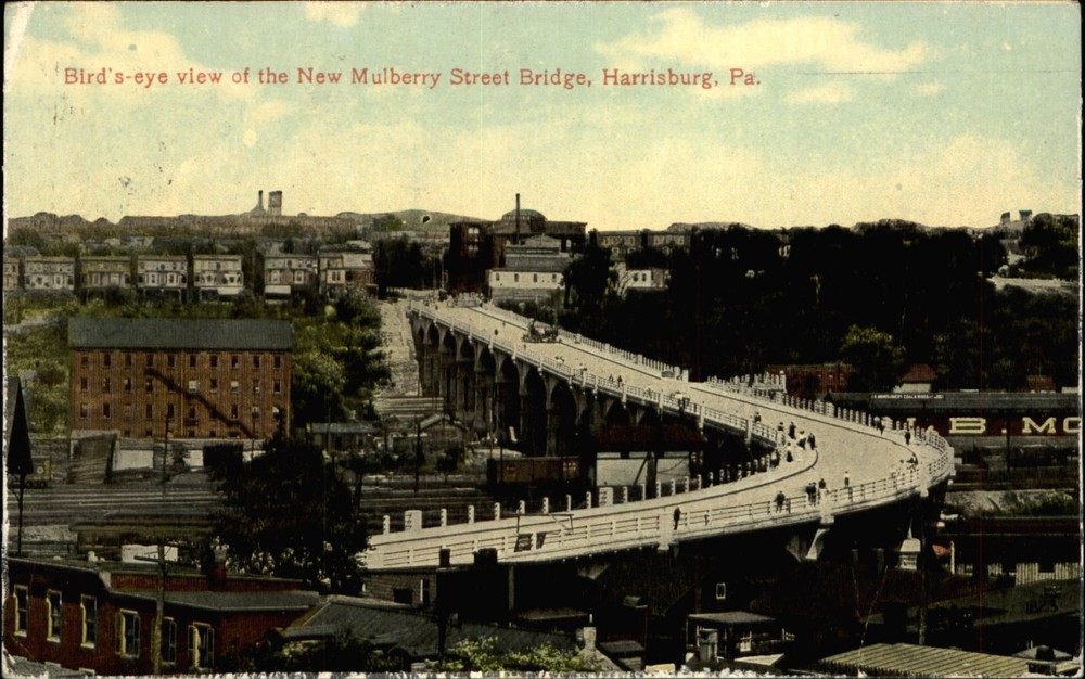 New Mulberry Street Bridge ~ Harrisburg Pennsylvania PA ~ aerial birds eye 1916