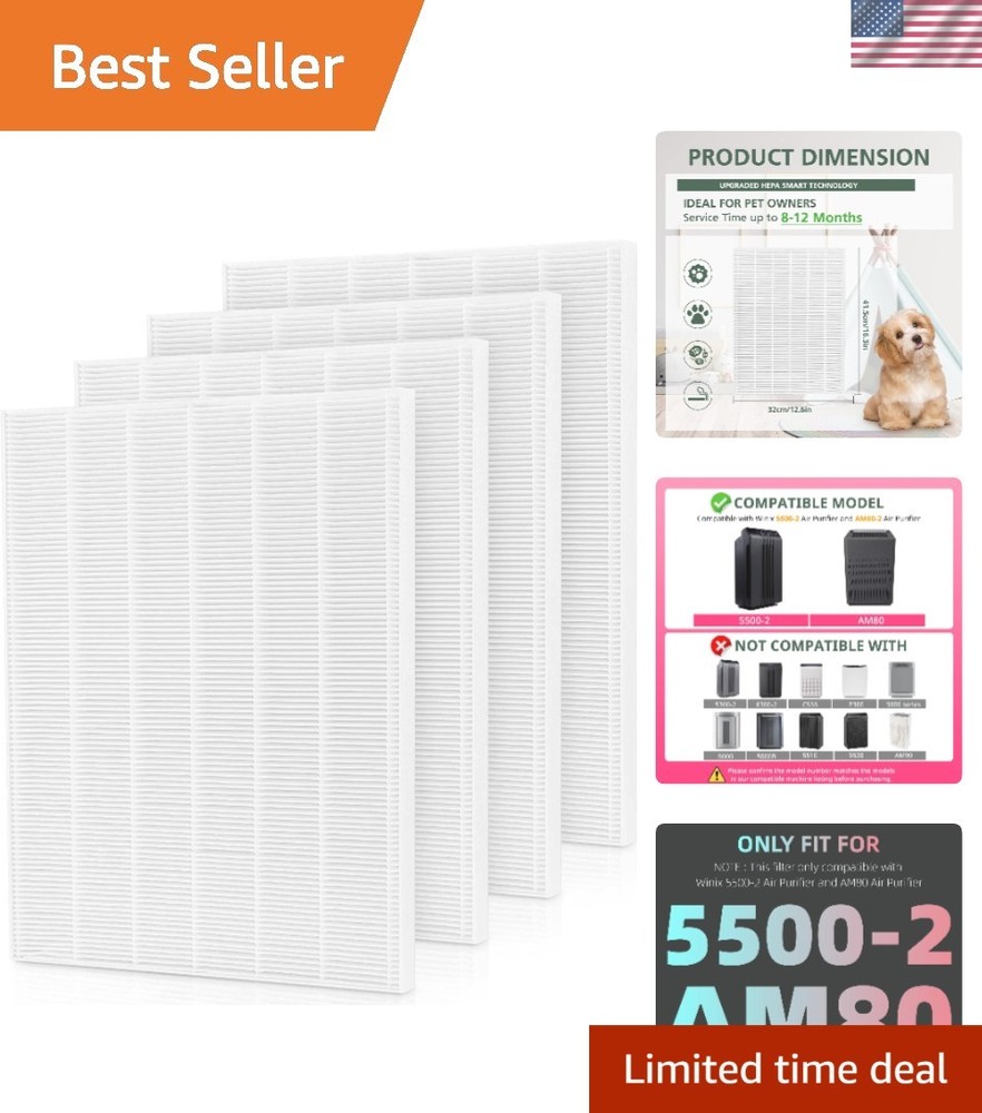 Replacement HEPA Filters for Winix 5500-2 & AM80, Pack of 4 - Odor Reduction
