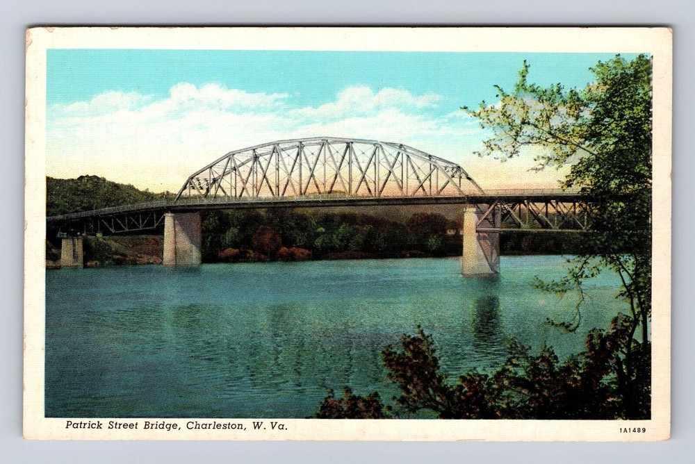 Charleston WV-West Virginia, Patrick Street Bridge, Antique, Vintage Postcard