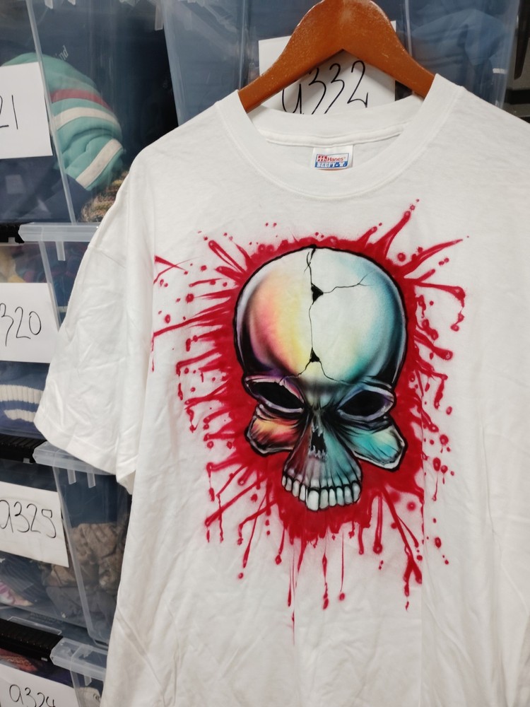 Vtg Airbrush Skull Art Tattoo Shirt Y2k Asthetic Metal Xl A347