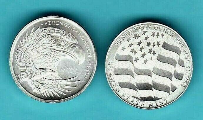 1/10 oz.  SILVER   Round Coin  EAGLE   Design  FREEDOM SERIES Golden State Mint