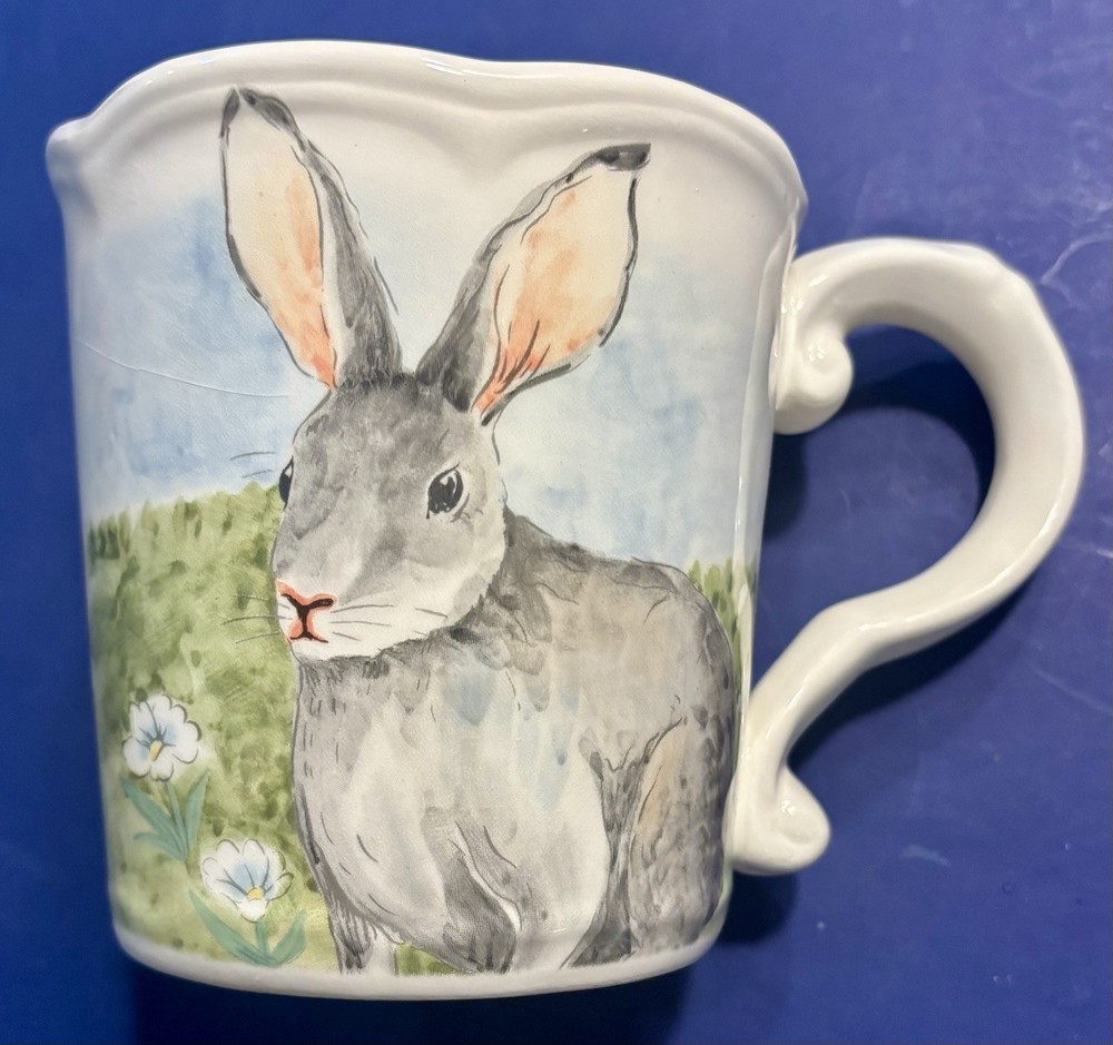 Maxcera Bunny 20 Oz Floral Mug Coffee Cup XL Rabbit Daisies Easter Spring NICE!