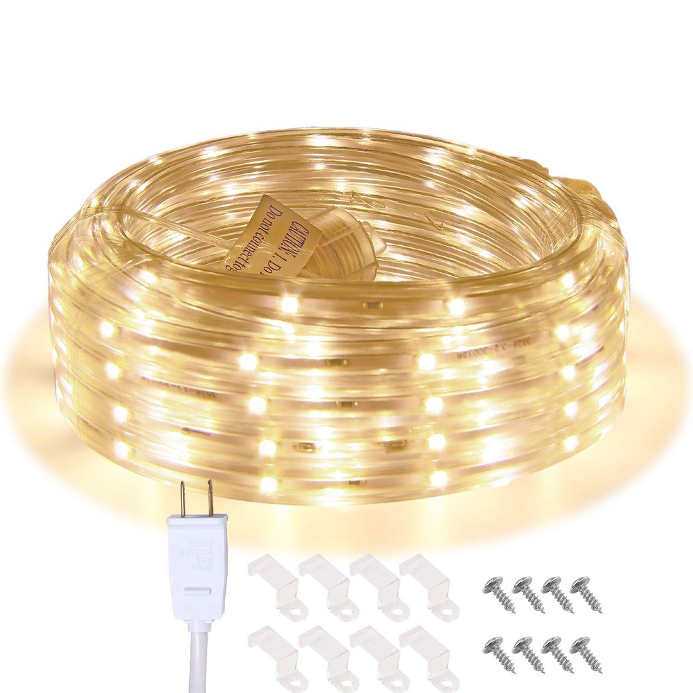 LED Rope Lights, 16.4ft Waterproof Connectable Strip Lighting, 3000K Soft Whi...