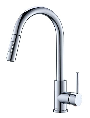 Chrome Kitchen Sink Mixer Tap with Pull Out Sprayer, 2 Spray Modes Hot