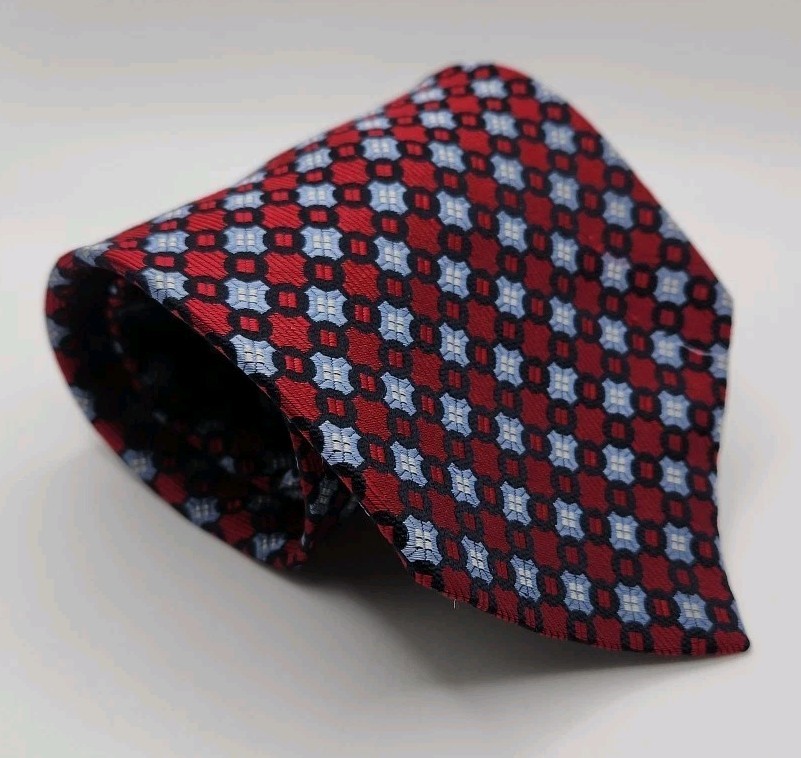 Cremieux Multicolor Navy Blue Crimson Red Tie Woven 100% Silk U.S.A. 60