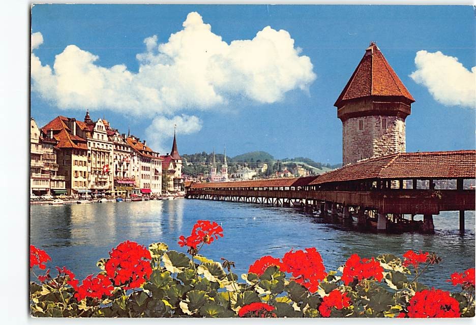 Postcard Chapel bridge with Water Tower Lucerne Switzerland