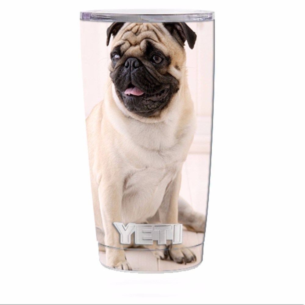 Skin Decal for Yeti 20 oz Rambler Tumbler / Pug Mug, cute pug