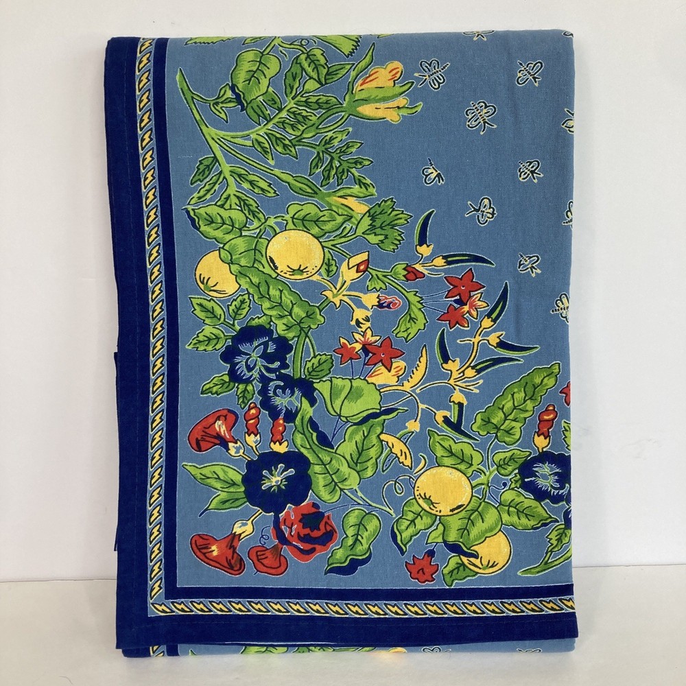 Williams Sonoma Provence Blue French Country Tablecloth Floral Bee 70
