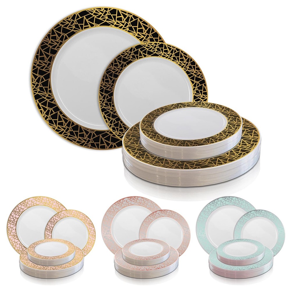 Elegant Mosaic Design Disposable Plastic Plates Wedding Party Value Sets 120 PCS