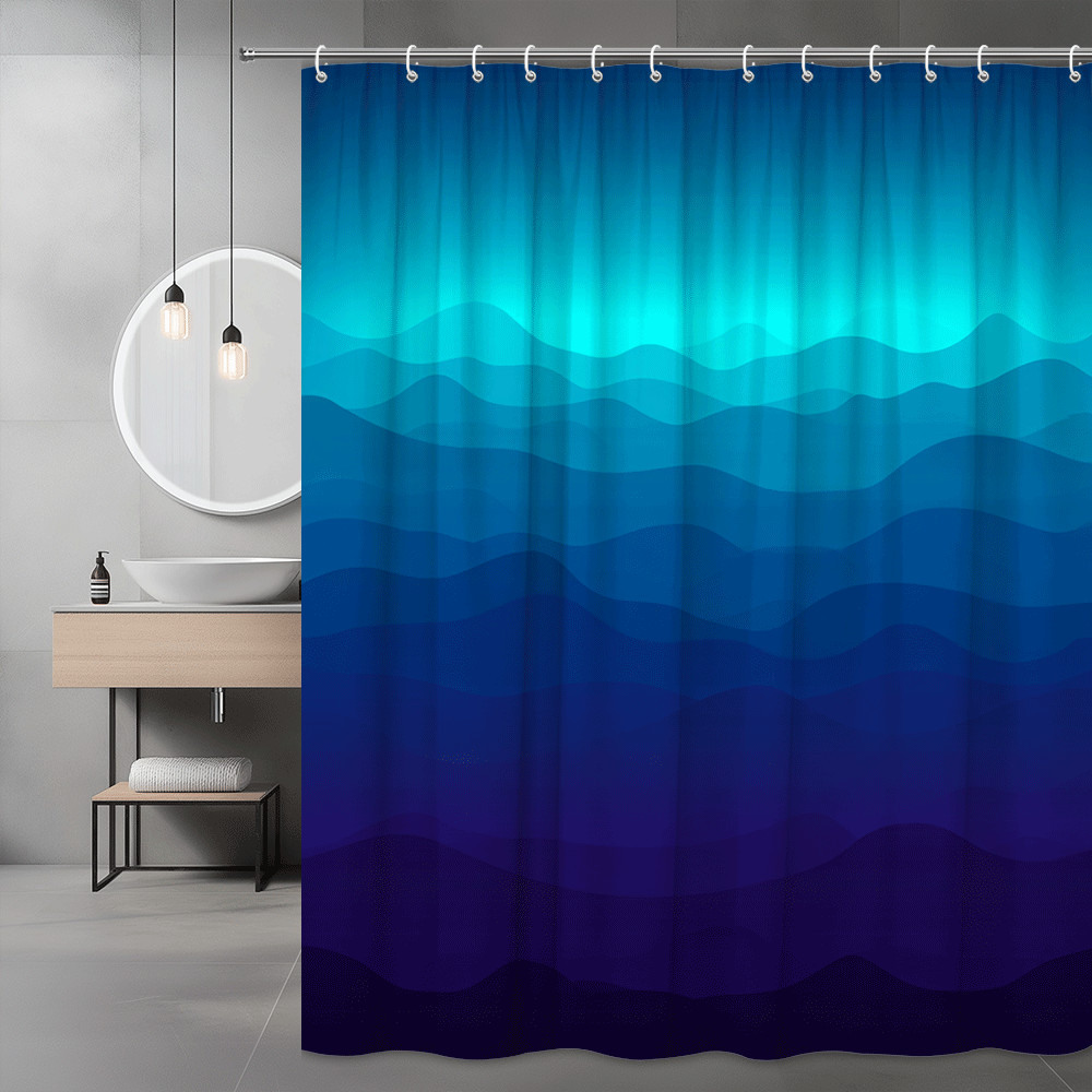 Blue Purple Abstract Wave Shower Curtain, Ocean Gradient Print