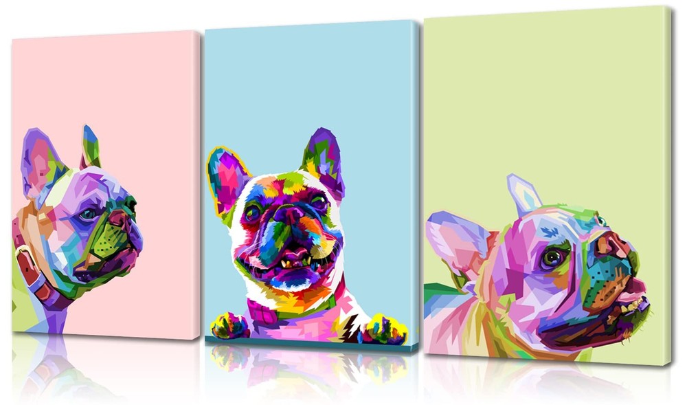 3 Piece Colorful Dog Wall Decor French Bulldog Wall Art Dog Decor Dog Room De...