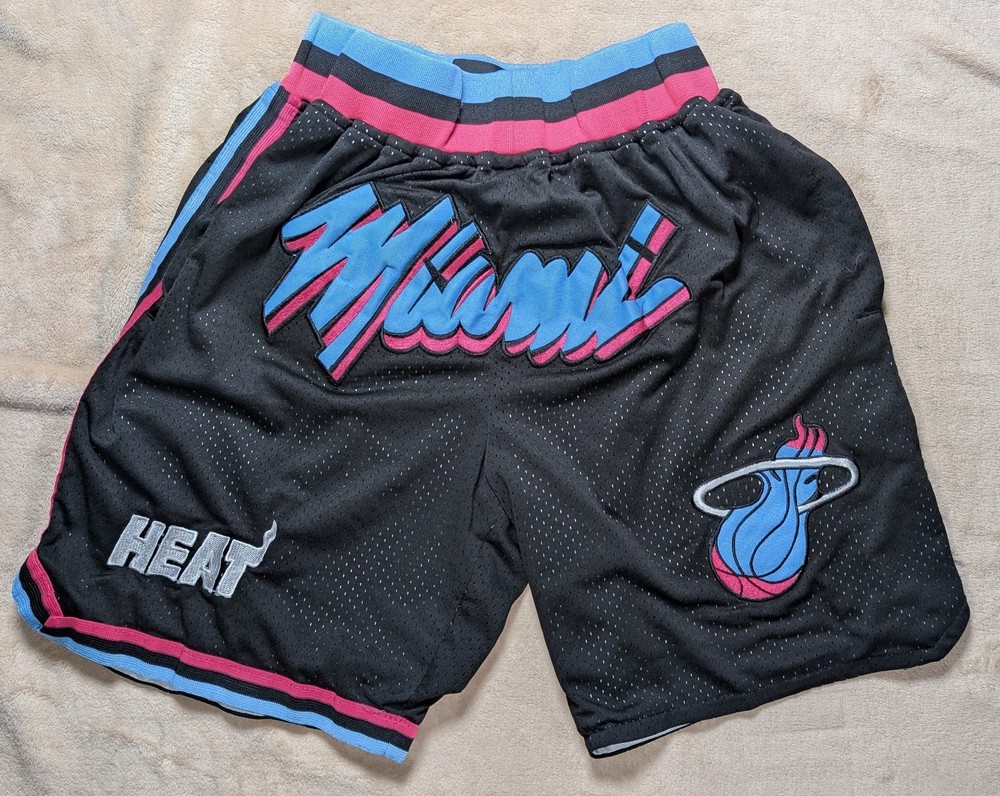 Y2K Miami Heat NBA Just Don Men's Shorts Size Small Black Basketball EUC Hoops