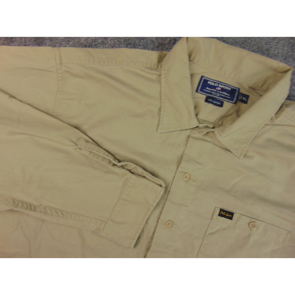 Polo Sport Ralph Lauren Shirt Mens XL Khaki Long Sleeve USA Flag Patch XL