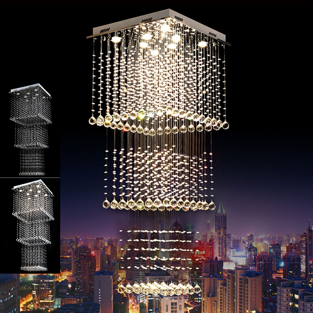K9 Luxury Crystal Pendant Lamp Ceiling Lighting Chandelier Raindrop Lobby New