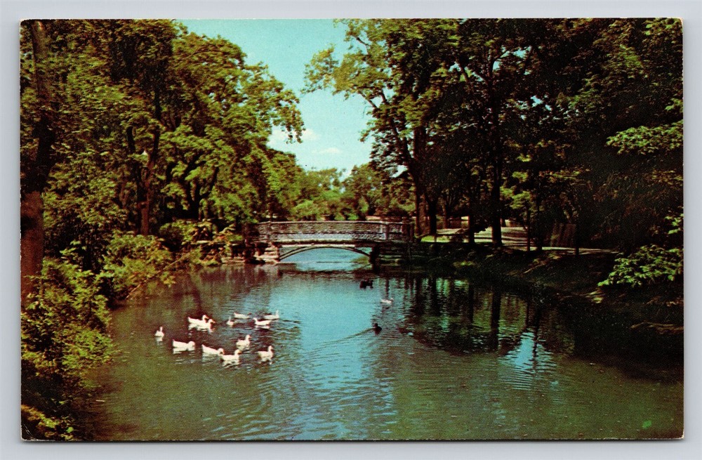 Richmond Indiana Glen Miller Park Lagoon Foot Bridge Vtg IN Postcard View