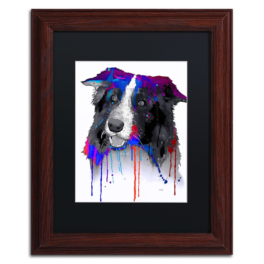 Border Collie Artwork with Wooden Frame by Marlene Watson, 11 by 14